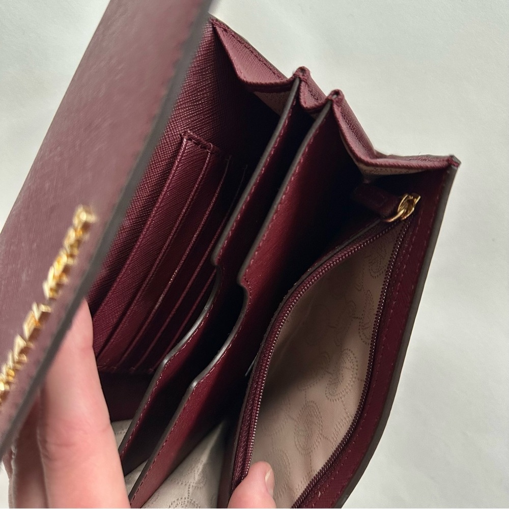 Michael Kors Burgandy Saffiano Leather Wallet Chain Mini Crossbody - Picture 3 of 6
